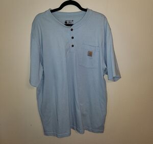 Carhartt Men's Sky Blue Button Down T Shirt With Pocket